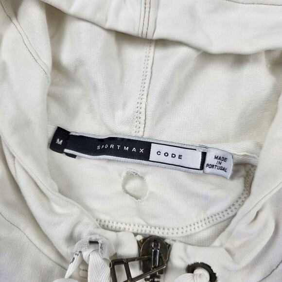 Max Mara Sportmax Code Hoodie Womens Medium White Full Zip Graphic Back Eyelet - Picture 9 of 14